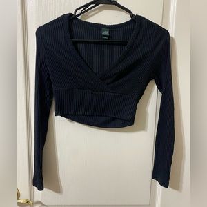 ribbed black v neck long sleeve